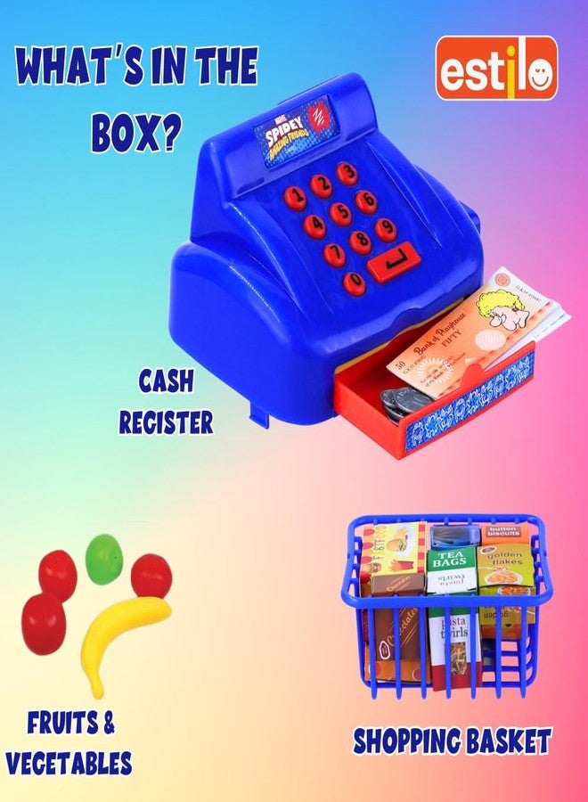 إستلو لعبة ماكينة تسجيل المدفوعات النقدية من إستيلو للأطفال من عمر 3 سنوات فما فوق | لعبة متجر لعب الأدوار مع آلة حاسبة وماسح ضوئي وأصوات وأضواء | لعبة تعليمية للأولاد - Image 3